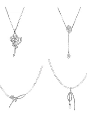 玫瑰花瓣项链轻奢高级设计925银925纯银水滴丝带结锁骨链女