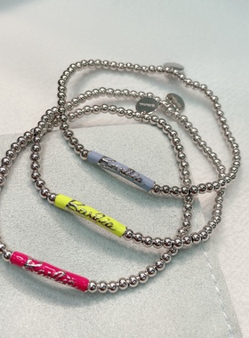 何家原厂925纯银银芭比弹力带手链罗颖同款个性简约运动风手饰