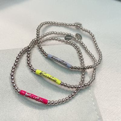 何家原厂925纯银银芭比弹力带手链罗颖同款个性简约运动风手饰