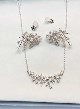 何家原厂925纯银璀璨星云锁骨链耳环耳夹时尚轻奢优雅生日礼物