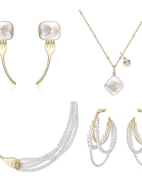 何家餐具意面叉子棉花糖珍珠耳环新款热销925纯银项链耳钉耳夹