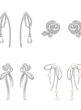 何家原厂优雅水滴玫瑰花园飘带耳环婚礼系列百搭925纯银女耳钉