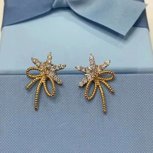 何家原厂何方丝带飘雪纯银耳钉微镶海星耳饰刘亦菲同款耳环