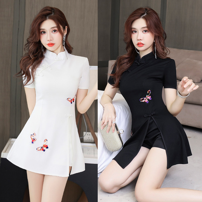 足疗女技师衣服气质显瘦夜场旗袍2件套裤裙养生馆工衣桑拿工作服