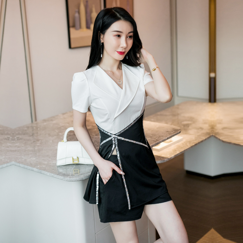 旗袍改良版两件套沐足足疗技师服女修身养生美容师SPA工作服+短裤