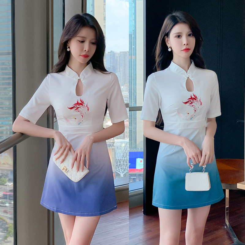 高端美容院连衣裙中国风旗袍气质采耳养生spa会所足疗技师工作服