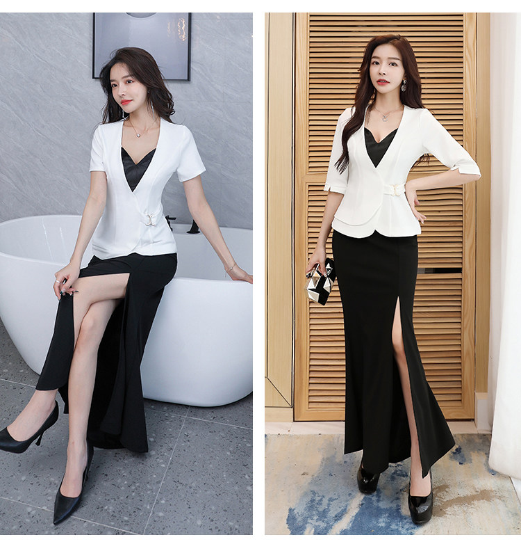 NIGHT CLUB TEMPERAMENT BEAUTY EVENING DRESS LONG SKIRT 2-PIECE SET HIGH-END HEALTH CARE FOOT BATH TECHNICIAN WORK CLOTHES