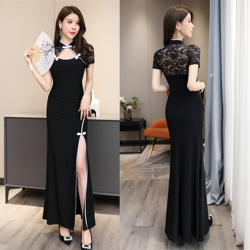 技师工作服长款裙子复古旗袍女
