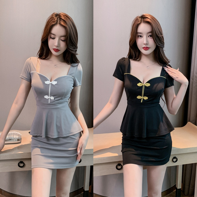 遮肚显瘦性感技师工作服两件套