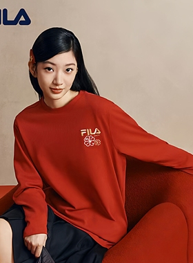 本命年FILA斐乐马上起飞男女长袖T恤2026新款情侣红色新年打底衫