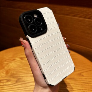 鳄鱼皮适用苹果14promax手机壳新款iPhone14pro保护套13防摔12全包镜头11皮质高级感x软壳xr简约男士女时尚潮