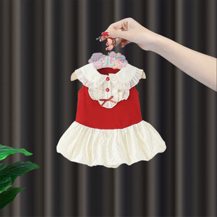 女宝宝夏季 连衣裙1女童学院风波点背心裙2婴儿娃娃领花苞裙公主裙