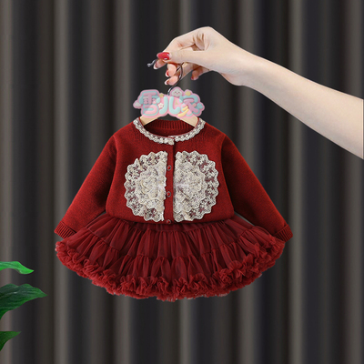 周岁女宝礼服女童秋冬连衣裙套装