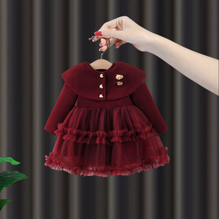 女童连衣裙周岁女宝礼服冬装拜年服婴儿抓周过年公主裙子新年衣服