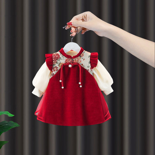 周岁女宝礼服秋冬女童国风两件套