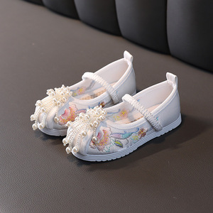中秋汉服鞋女童春秋老北京布鞋古装汉鞋中国风古风绣花鞋流苏鞋子