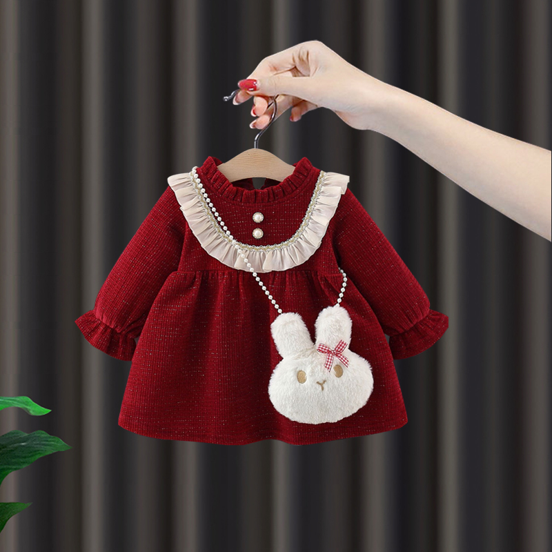 周岁女宝礼服女童冬季加绒连衣裙