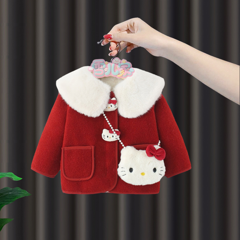 宝宝冬季棉服女童冬装加绒大衣1婴儿KT猫加厚外套2韩版毛毛衣棉衣
