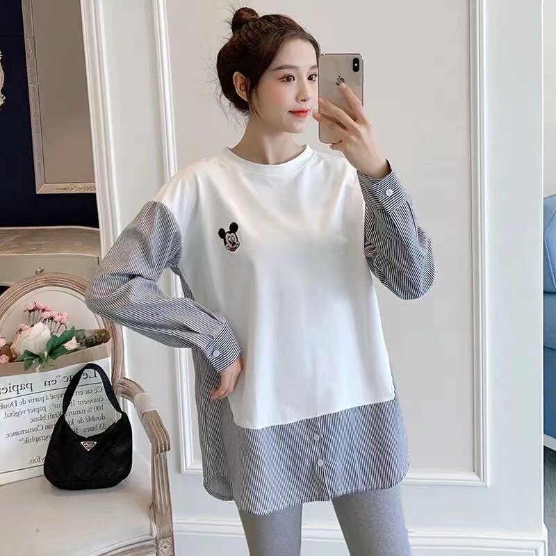 임부복 가을한복 임신초기 중기 후기 스며드는 긴팔티셔츠 임신보이지 않고 배까지 커버해주는 봄 가을 투피스세트