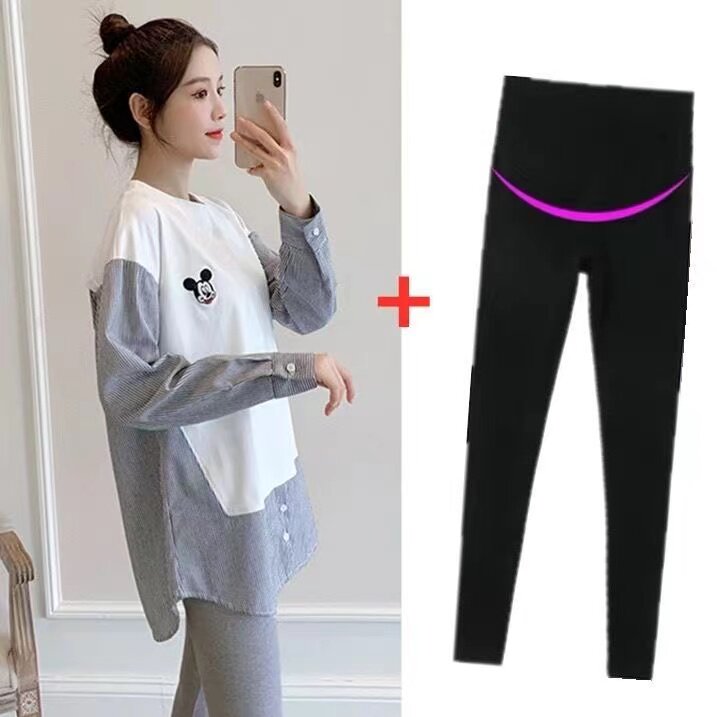 임부복 가을한복 임신초기 중기 후기 스며드는 긴팔티셔츠 임신보이지 않고 배까지 커버해주는 봄 가을 투피스세트