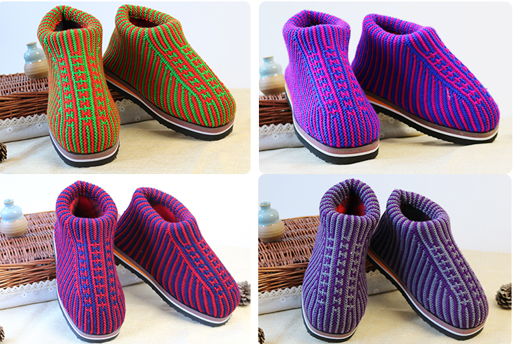 毛线棉鞋成品海绵加绒女穿编织纯手工针织毛线鞋针织老人鞋奶奶鞋