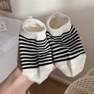 条纹袜子女百搭隐形硅胶浅口船袜ins 舒适透气时尚 春夏季 韩系新款