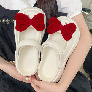外穿百搭厚底沙滩凉鞋 时尚 女 夏季 公主风网红可爱蝴蝶结包头半拖鞋