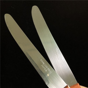 包邮 不锈钢水果刀黑色胶柄熟食刀有牙牛扒羊肉刀木柄带锯齿小刀