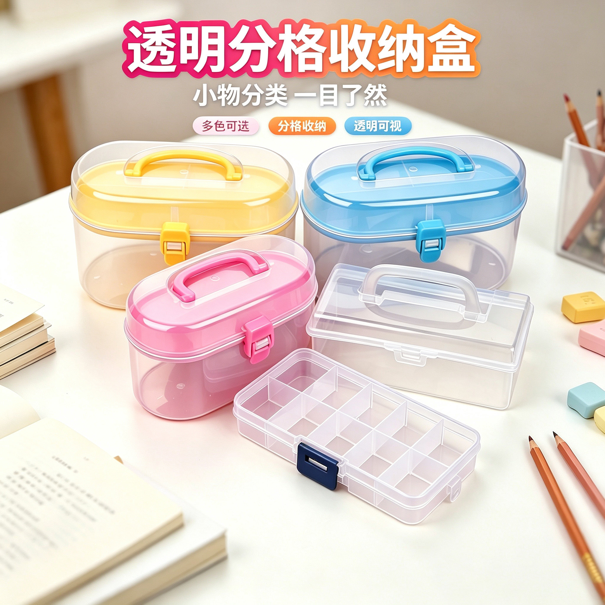 多功能透明塑料手提小收纳箱百宝箱 十字绣针线盒大号收纳盒 diy