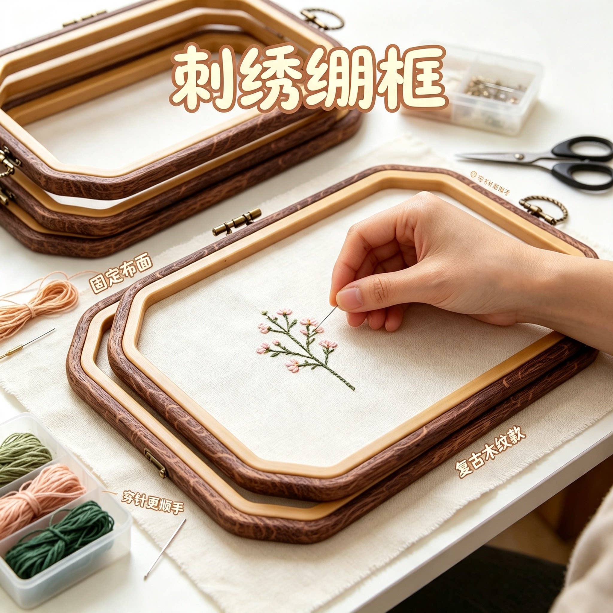 正方形仿木纹十字绣绣花绷图片