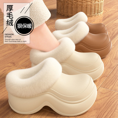 增高跟防水棉拖鞋女士冬季2025新款厚底包跟防滑外穿毛毛绒棉鞋