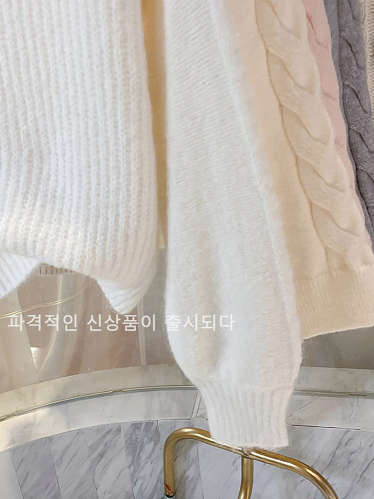 스웨터 여성 봄 가을 디자인 두꺼워진 게으른 너구리 벨벳 우유 부드럽고 왁시하고 부드러운 흰색 니트 탑