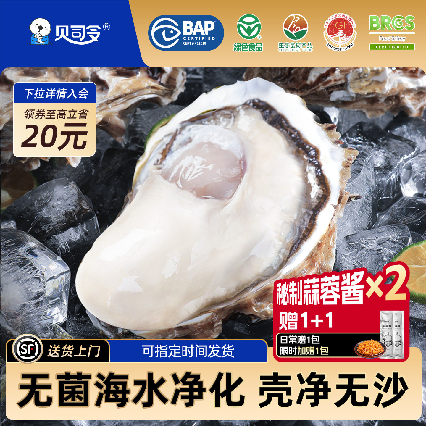 贝司令乳山生蚝鲜活特大5斤带箱海鲜批发海蛎子牡蛎肉绿色食品