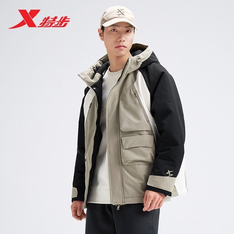 反季清仓特步厚棉服男冬季加厚保暖防风连帽棉衣外套976429180479
