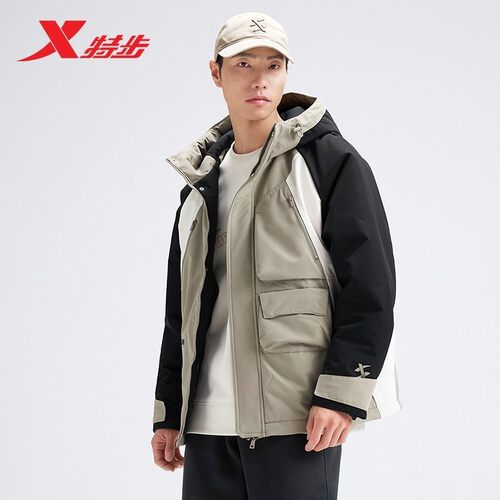 反季清仓特步厚棉服男冬季加厚保暖防风连帽棉衣外套976429180479