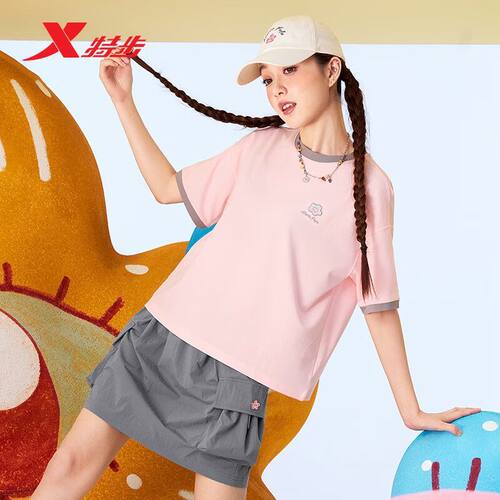 女新款圆领短T运动休闲棉针织衫