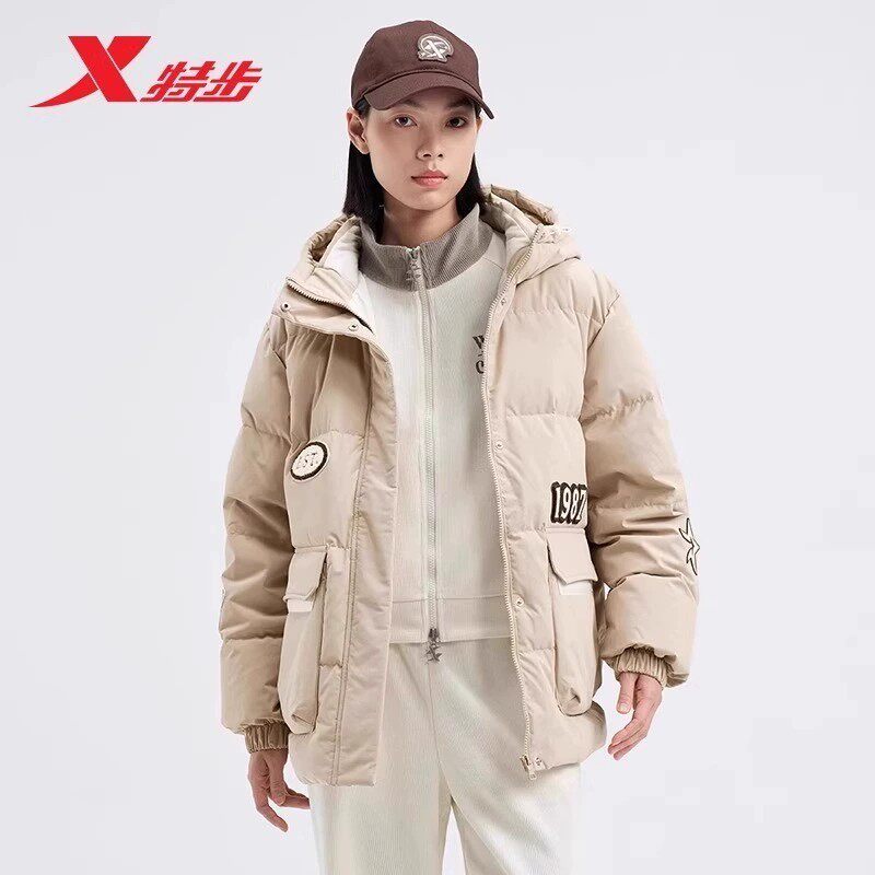 特步连帽羽绒服女2025冬季新款鸭绒加厚保暖羽绒外套976428190281