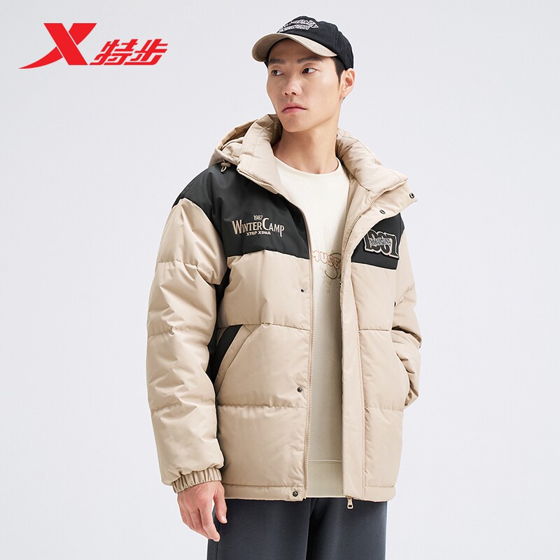 特步男保暖防风羽绒服短款图片