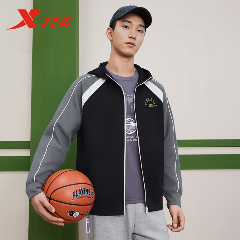 特步男子篮球系列2024年新款休闲针织连帽外套男士976129940530