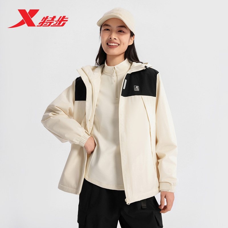 特步三防加绒保暖风衣女2025春季新款登山服运动上衣975128160068