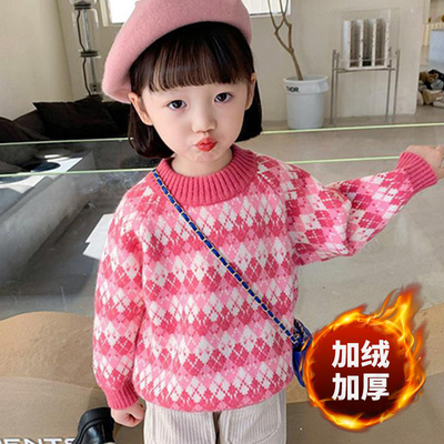 加绒加厚针织衫毛衣女童卡通秋冬