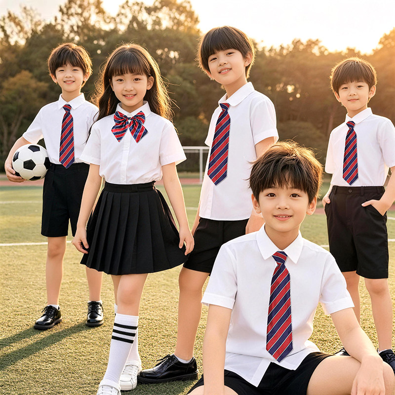 儿童白衬衫男童幼儿园短袖小学生表演出校服女童纯白色棉衬衣套装