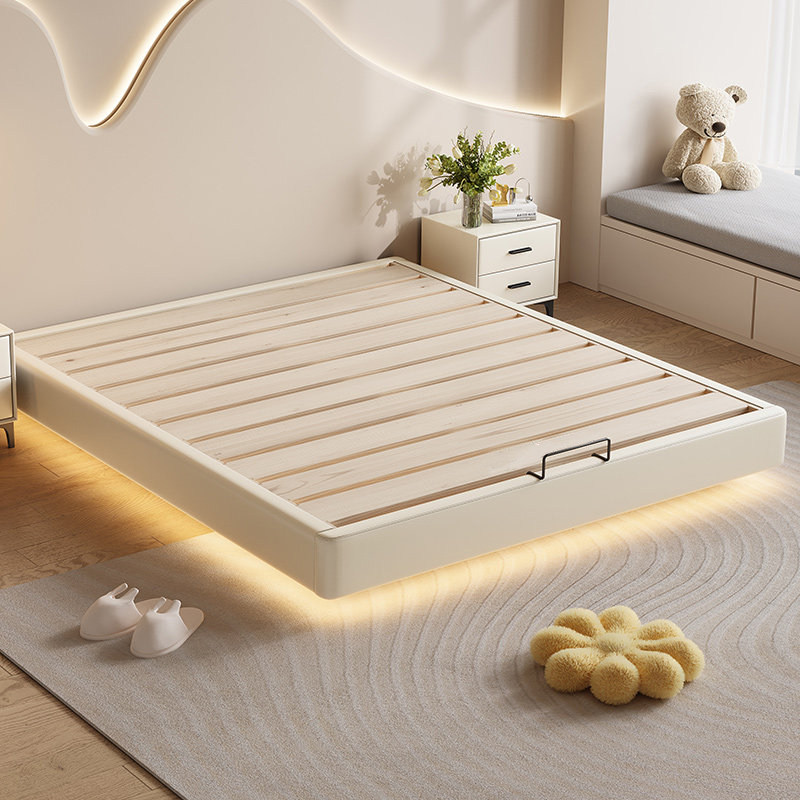 纯实木无床头床架满铺加密榫卯静音悬浮床小户型双人床可定制尺寸