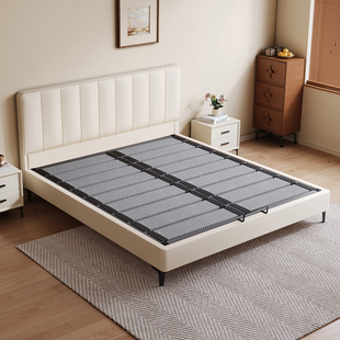 奶油风纯实木薄床头钢木床现代简约省空间床静音双人床可定制