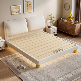 纯实木大象耳朵齐边床小户型主卧薄床头榫卯结构实木静音床可定制