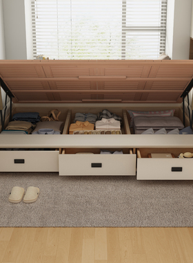 无床头侧开气压榉木静音榻榻米床箱体小户型抽屉收纳储物床可定制
