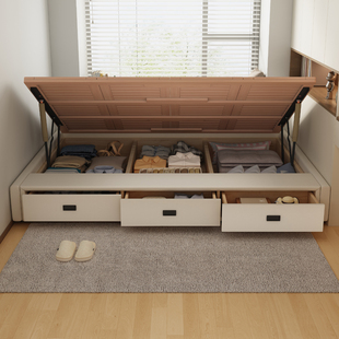 无床头侧开气压榉木静音榻榻米床箱体小户型抽屉收纳储物床可定制