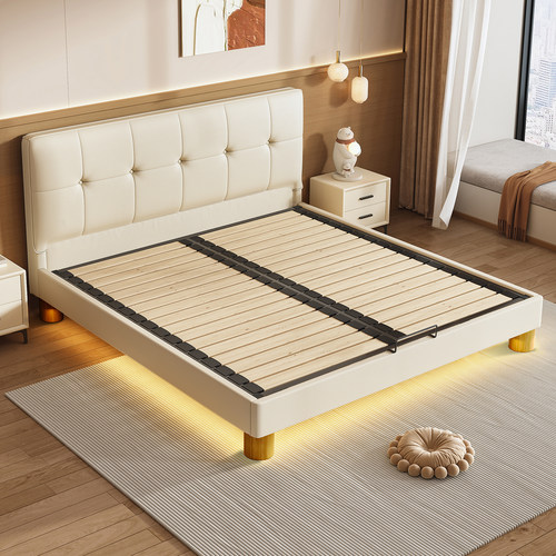 全实木小户型薄床头静音双人床