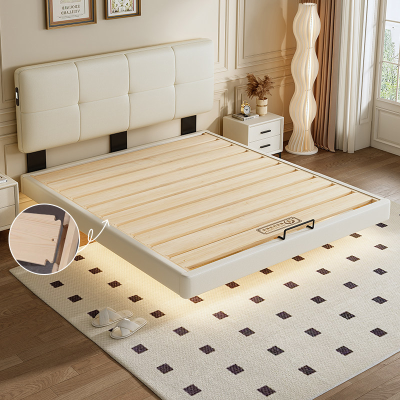 小户型薄床头齐边床奶油风可升降床头全实木燕尾榫静音床支持定制