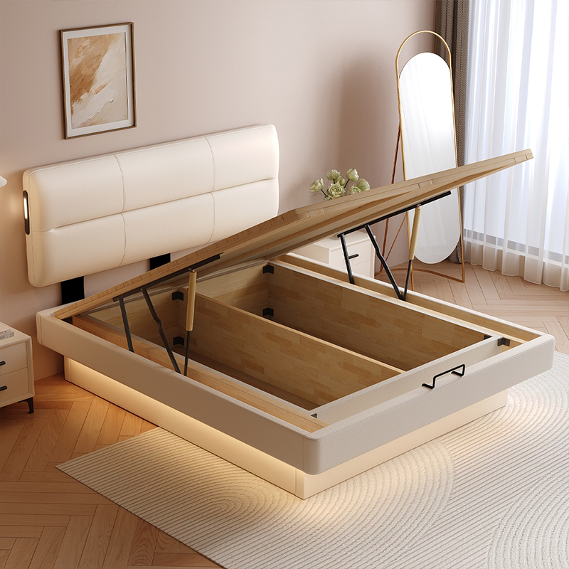 小户型可升降薄床头气压储物齐边静音床悬浮主卧双人床可定制尺寸